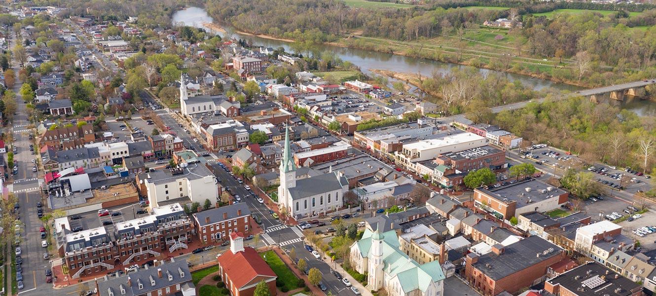 Aerial view of Virginia town